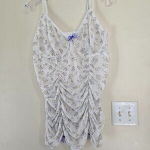 Women's Plus 4x White Floral Babydoll Lingerie with Purple Bows